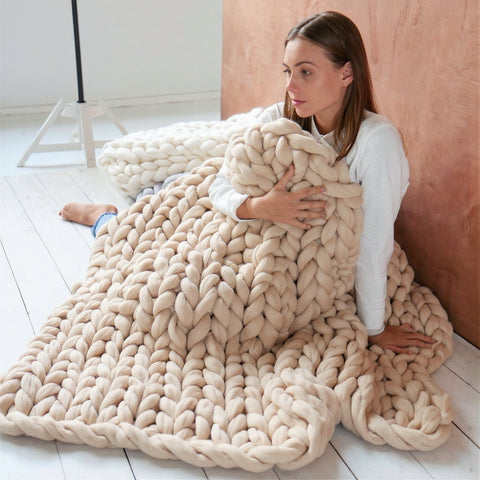 Chunky Knit Merino Wool Throw Blanket | Luxury Home Decor
