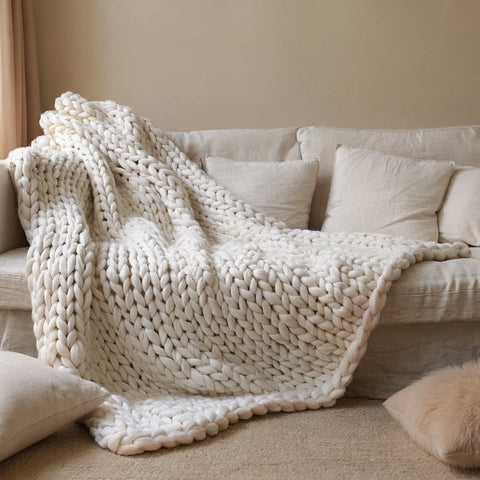 Chunky Knit Merino Wool Throw Blanket | Luxury Home Decor