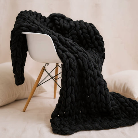 Chunky Knit Merino Wool Throw Blanket | Luxury Home Decor