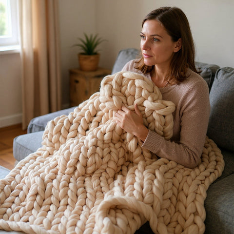 Chunky Knit Merino Wool Throw Blanket | Luxury Home Decor