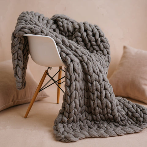 Chunky Knit Merino Wool Throw Blanket | Luxury Home Decor