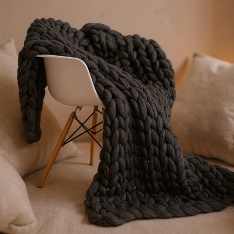 Chunky Knit Merino Wool Throw Blanket | Luxury Home Decor