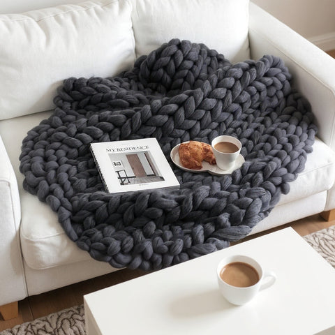 Chunky Knit Merino Wool Throw Blanket | Luxury Home Decor