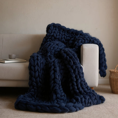 Chunky Knit Merino Wool Throw Blanket | Luxury Home Decor