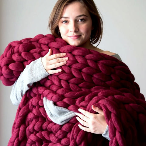 Chunky Knit Merino Wool Throw Blanket | Luxury Home Decor