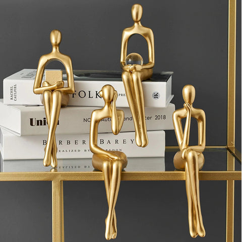 Abstract Figurine Set | Gold Metallic Sculptures