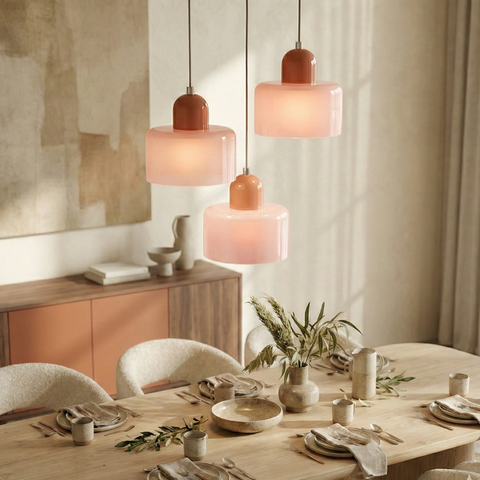 Bauhaus Pendant Light – Colorful Glass Shade, Adjustable Height