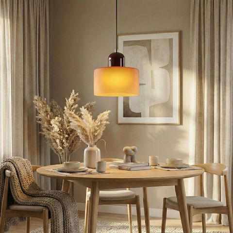 Bauhaus Pendant Light – Colorful Glass Shade, Adjustable Height