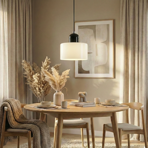 Bauhaus Pendant Light – Colorful Glass Shade, Adjustable Height