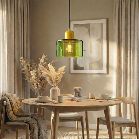 Bauhaus Pendant Light – Colorful Glass Shade, Adjustable Height