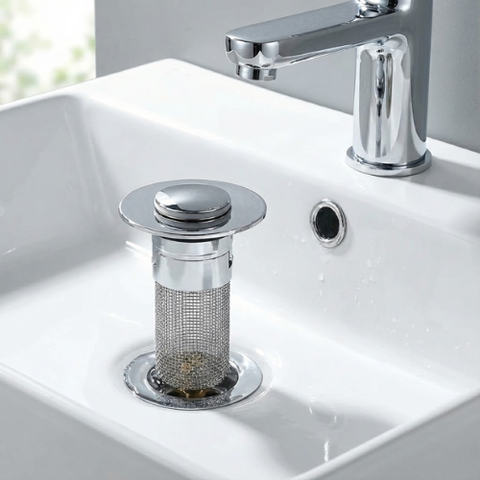 Odor Isolation Pop-Up Sink Stopper – With Built-In Strainer