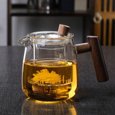 Borosilicate Glass Teapot | Infuser & Wooden Handle