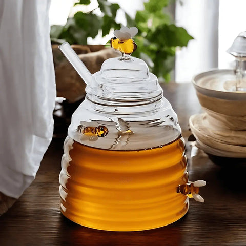 Glass Honey Jar – Bee Design with Lid