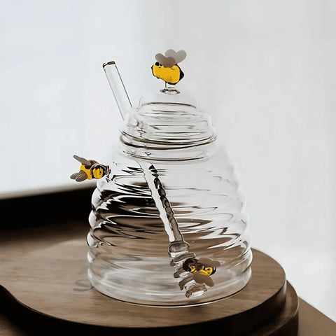 Glass Honey Jar – Bee Design with Lid