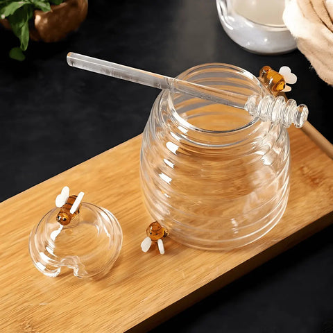 Glass Honey Jar – Bee Design with Lid