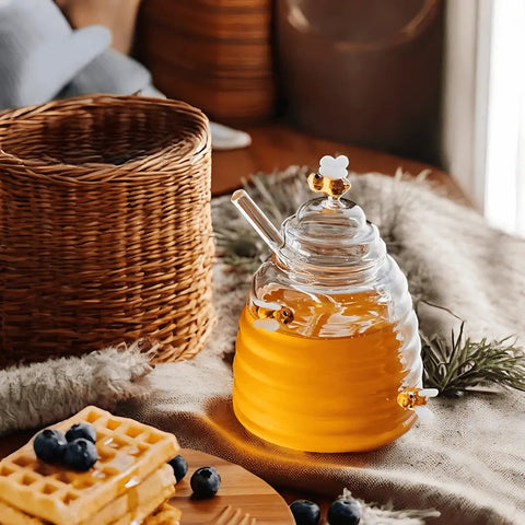 Glass Honey Jar – Bee Design with Lid