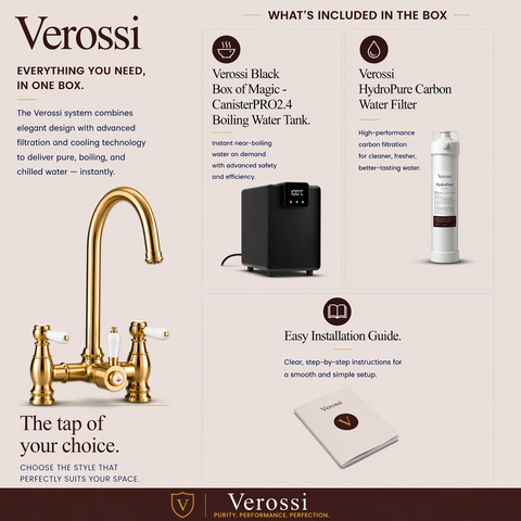 Traditional Bridge 3-in-1 Boiling Tap | Brushed Gold & Ceramic Levers