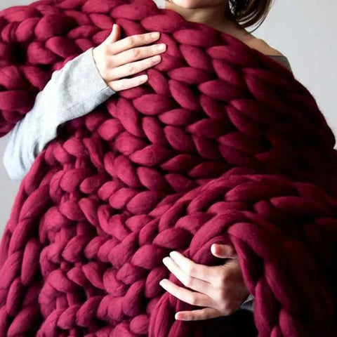 Chunky Knit Merino Wool Throw Blanket | Luxury Home Decor