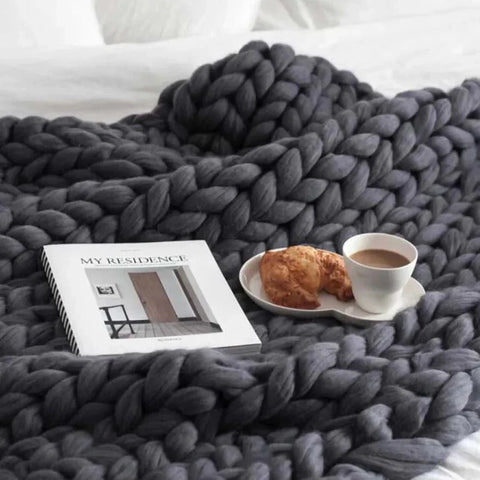 Chunky Knit Merino Wool Throw Blanket | Luxury Home Decor