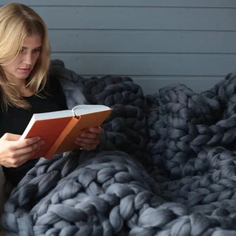 Chunky Knit Merino Wool Throw Blanket | Luxury Home Decor