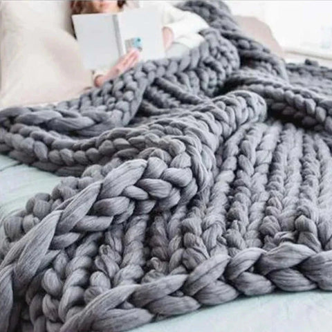 Chunky Knit Merino Wool Throw Blanket | Luxury Home Decor