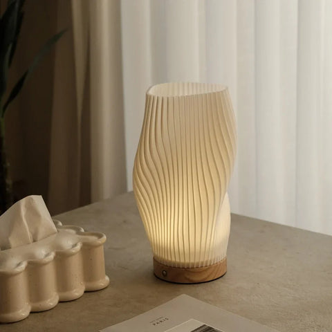 Pleated LED Table Lamp – Soft Sculptural Bedside Light