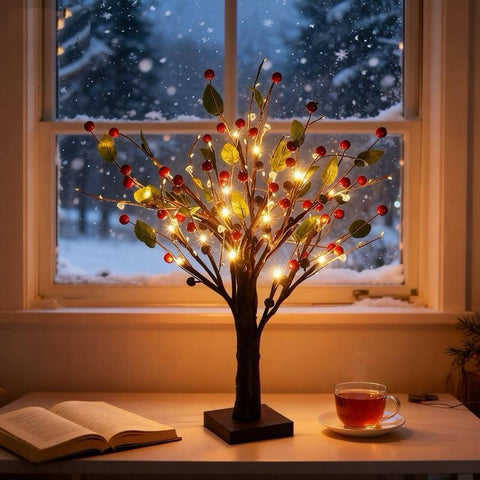 LED Berry Tabletop Christmas Tree – 12" Warm Light Holiday Decor