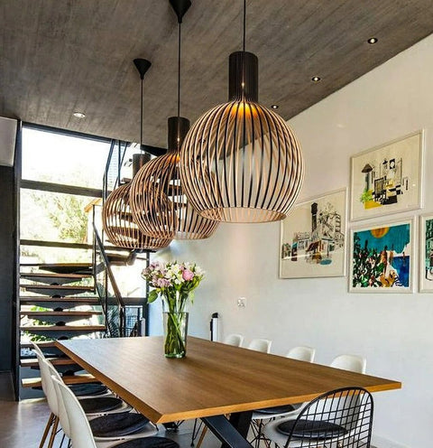 Geometric Pendant Light | Wood Finish Ceiling Light