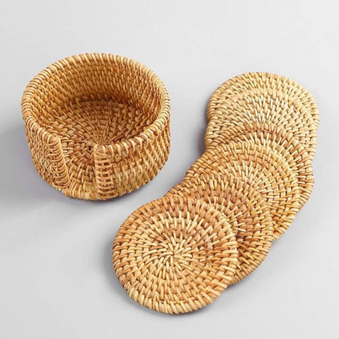 Handmade Rattan Coasters – Set of 6 Natural Woven Table Protectors