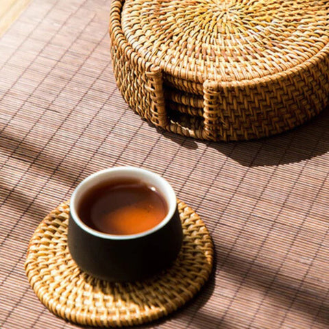 Handmade Rattan Coasters – Set of 6 Natural Woven Table Protectors