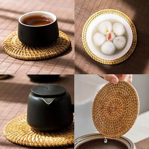 Handmade Rattan Coasters – Set of 6 Natural Woven Table Protectors