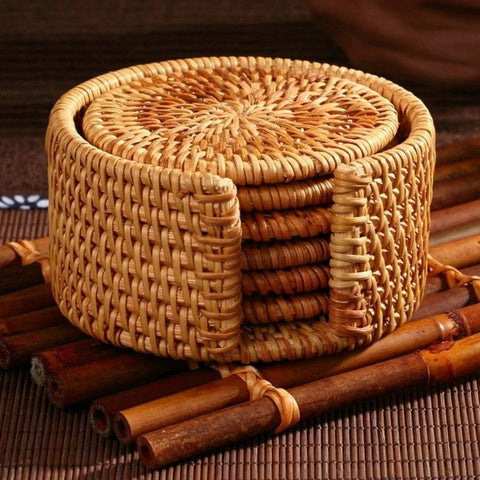 Handmade Rattan Coasters – Set of 6 Natural Woven Table Protectors