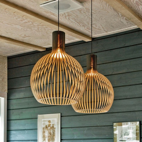 Geometric Pendant Light | Wood Finish Ceiling Light