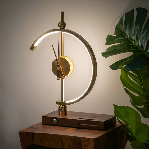 GLux Clock – Geometric LED Table Lamp with Wireless Qi Charger & Golden Time Display