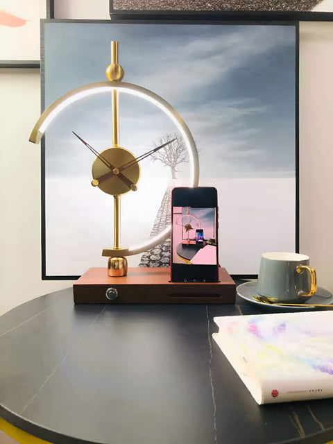 GLux Clock – Geometric LED Table Lamp with Wireless Qi Charger & Golden Time Display