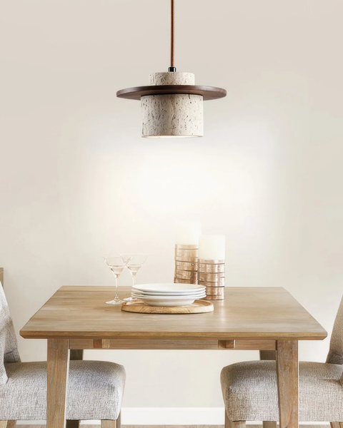 Atlaro Pendant – Rustic Glow with Travertine Stone Elegance