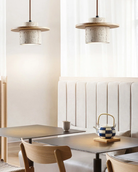 Atlaro Pendant – Rustic Glow with Travertine Stone Elegance