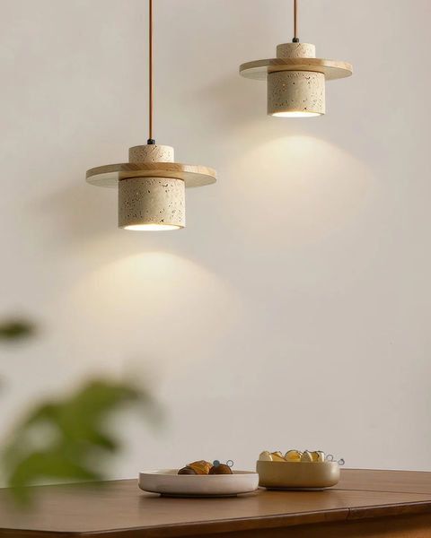 Atlaro Pendant – Rustic Glow with Travertine Stone Elegance