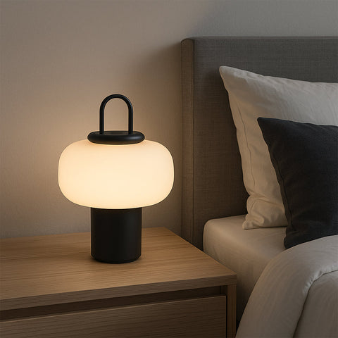 Glass Bedside Table Lamp – Soft Diffused LED Light