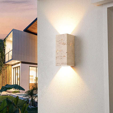 14:53 Travertine LED Wall Sconce – Up & Down Waterproof Light for Outdoor, Patio & Bathroom