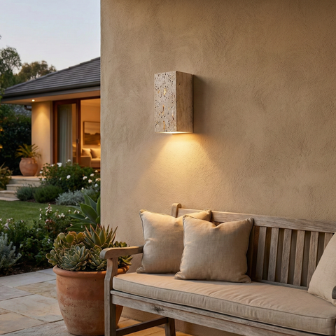 14:53 Travertine LED Wall Sconce – Up & Down Waterproof Light for Outdoor, Patio & Bathroom