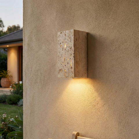 14:53 Travertine LED Wall Sconce – Up & Down Waterproof Light for Outdoor, Patio & Bathroom
