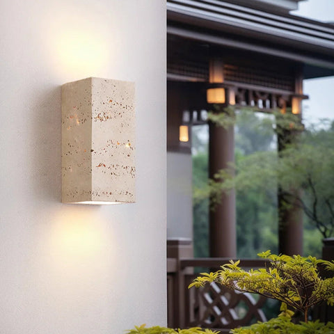 14:53 Travertine LED Wall Sconce – Up & Down Waterproof Light for Outdoor, Patio & Bathroom