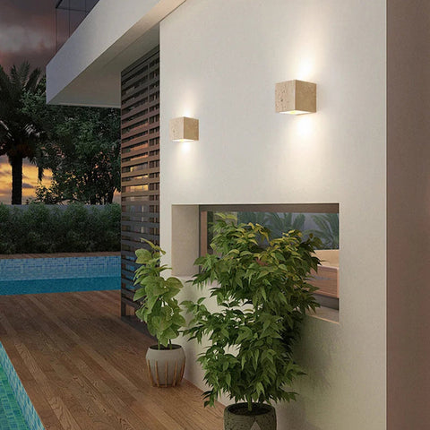 14:53 Travertine LED Wall Sconce – Up & Down Waterproof Light for Outdoor, Patio & Bathroom