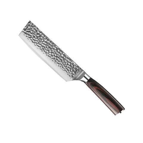 Hammered Stainless Steel 6-Piece Knife Set + Acacia Magnetic Holder