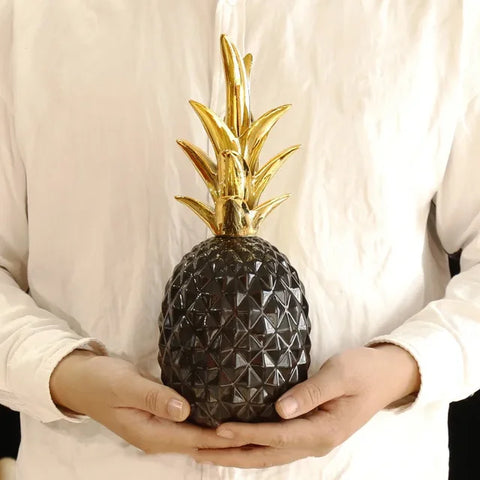 Tropical Pineapple Figurine | White Resin & Gold Crown