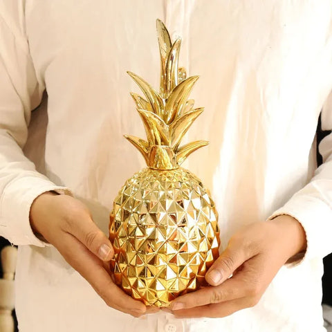 Tropical Pineapple Figurine | White Resin & Gold Crown