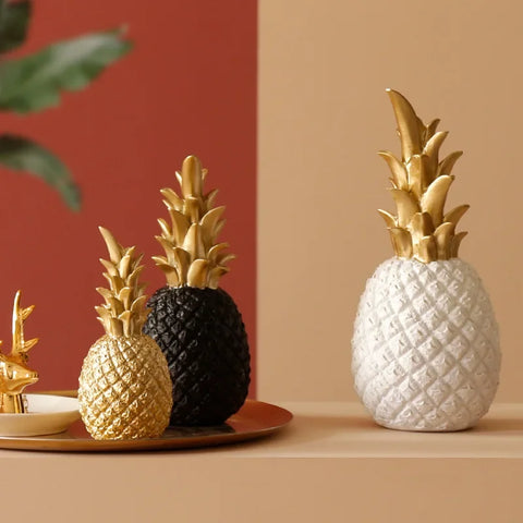 Tropical Pineapple Figurine | White Resin & Gold Crown