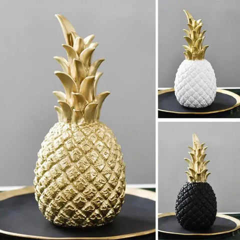 Tropical Pineapple Figurine | White Resin & Gold Crown