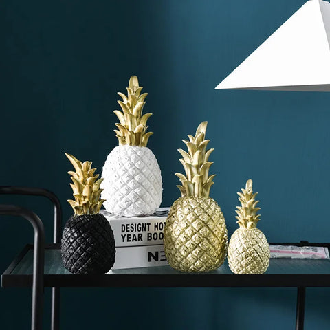 Tropical Pineapple Figurine | White Resin & Gold Crown